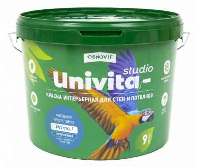 Интерьерная краска полуматовая моющаяся для стен и потолков ОСНОВИТ UNIVITA STUDIO Prime I